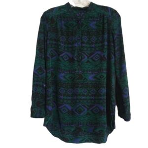 Amanda Uprichard Size XS 100% Silk Blouse Geometric Top Green Blue